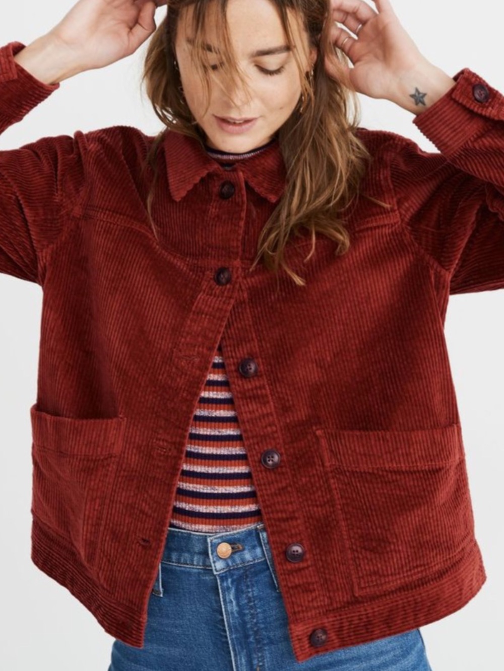 NWT Madewell Swing Chore coat jacket shacket stretch cotton corduroy L